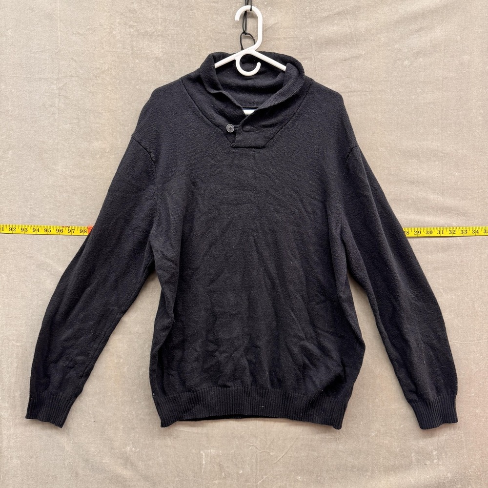Old Navy Sweater Mens 2XL Black Shawl Collar Popover Pullover Knit Casual Button